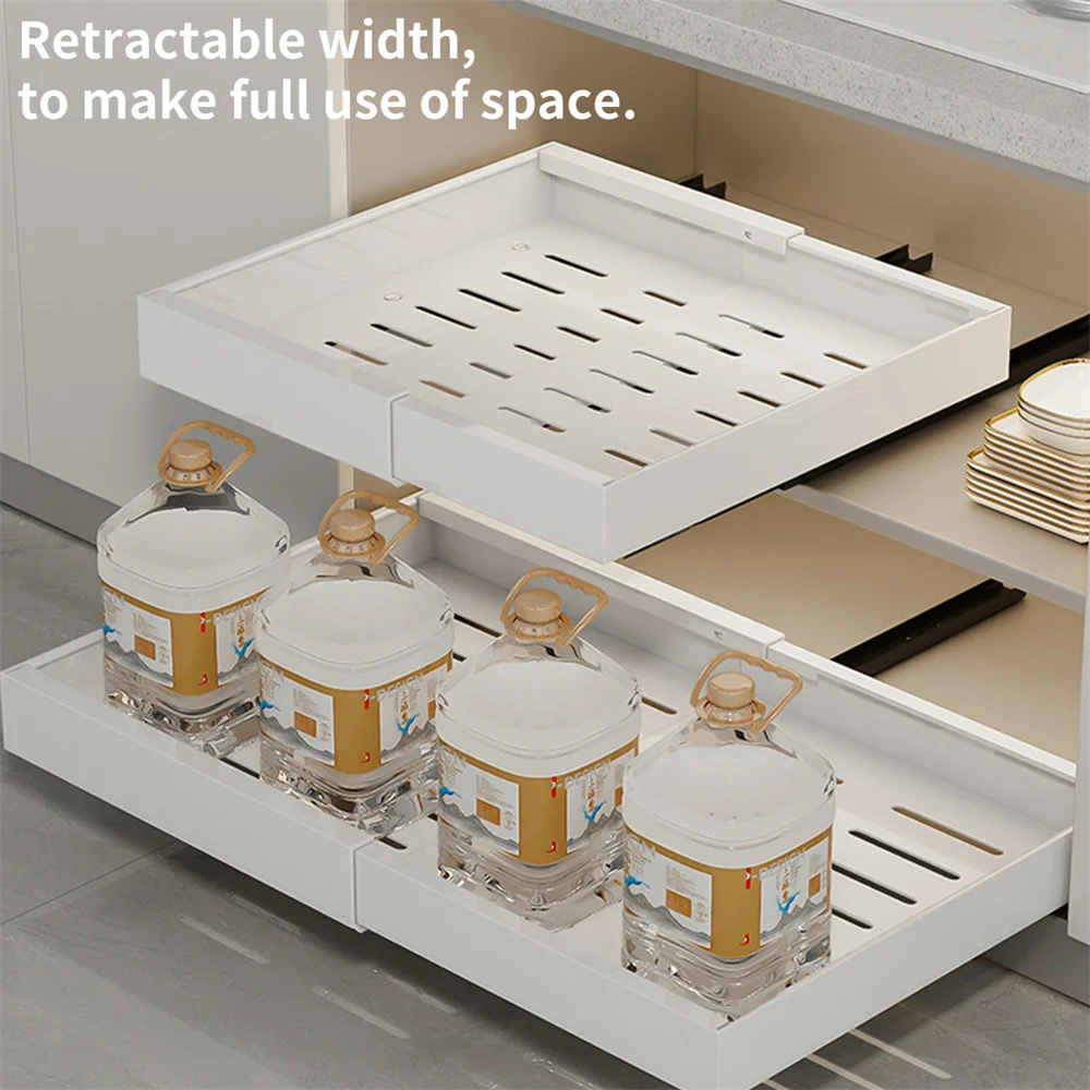 Cabinet Pull-out Storage Rack Kitchen Dish Rack Spice Rack No Punching Telescopic Expansion Storage Box Cutlery Storage Basket