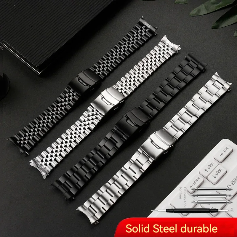 

Stainless Steel Watchband Curved End Watch Band Strap For Seiko SNKN67J skx007 009 Wrist Belt Bracelet Silver Black 20mm 22mm