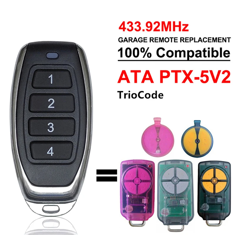 Compatible With ATA PTX5 PTX 5 PTX-5 PTX5V2 PTX-5v1 PTX-5v2 PTX2V2 Triocode Garage Door Remote Control 433.92MHz Rolling Code