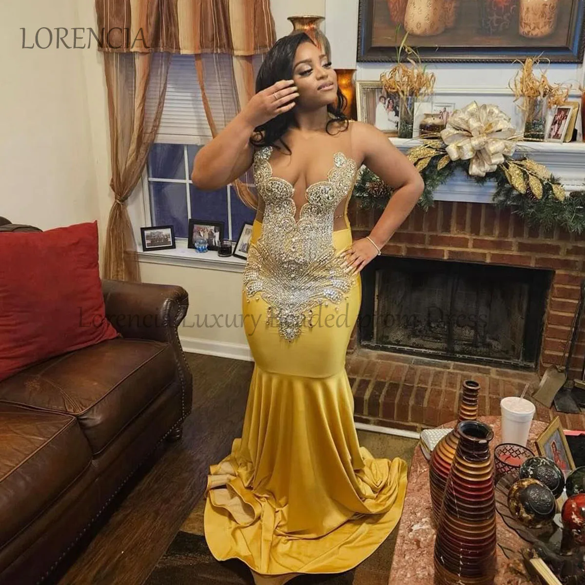 Vestido de fiesta de sirena sin mangas con purpurina de diamantes de imitación para niña negra, vestido de cristal para niña negra, vestidos de gala brillantes