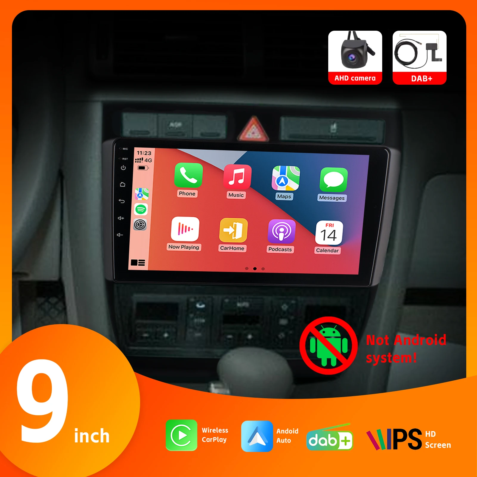 

9" Car Radio with Wireless Carplay Android Auto IPS Touch Screen with for Audi A6 S6 RS6 2004 with DAB+ BT AHD Rear View Camera