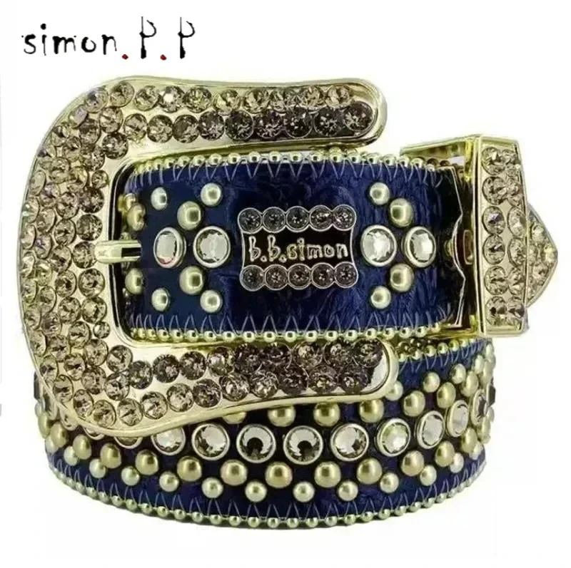 Hot Girl Fashion Punk Rock Bling Crystal Belt Luxurys Studded Diamond Purple Designer Fashion Belts for Men Women Casual Width