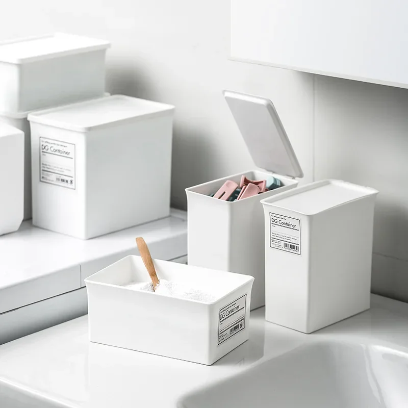 1 Pcs Washing powder storage box with lid, plastic drawer, cabinet, separate box, flip cover, desktop, miscellaneous sorting box image 2