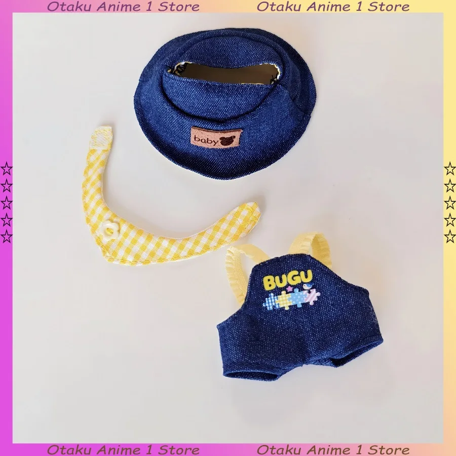 라부부 4.0 의류 귀여운 버킷 햇 비브 서스펜더 바지 세트 미니 플러시 인형 의류 패션 인형 액세서리 선물