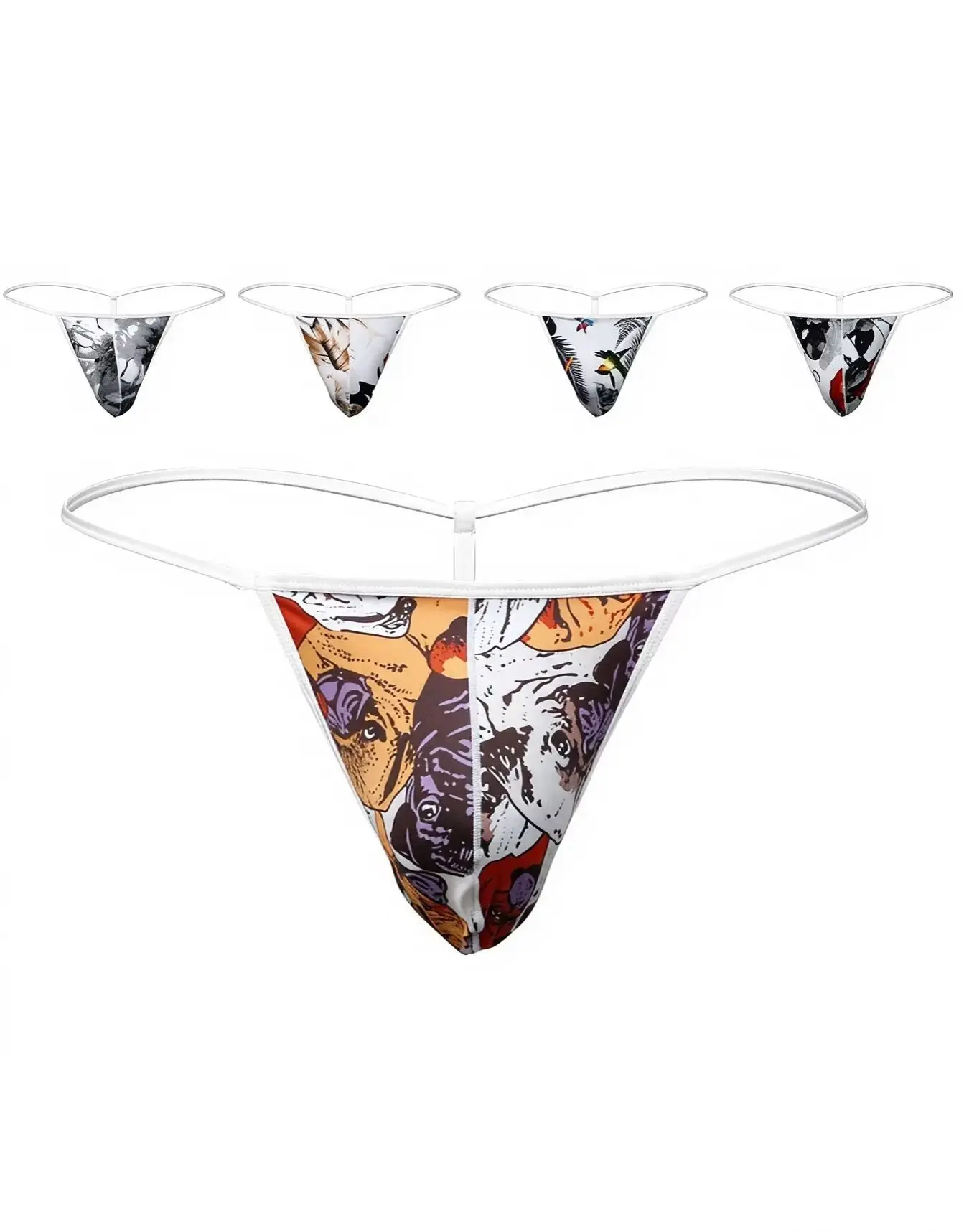 2025 low-rise trendy men side hollow cartoon printing breathable U-convex trend high-fork pants thong 2/3/4PCS S M L XL