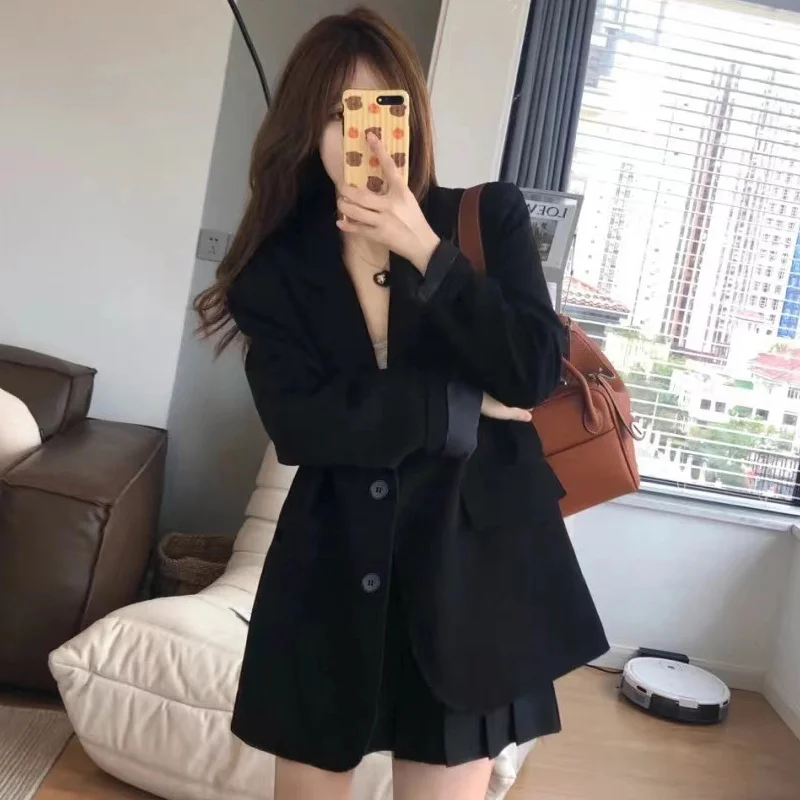 ロングブレザー女性韓国スタイルクラシックラペルダブルブレストスリムフィット春秋エレガントな作業服コートアウタートレンディOL