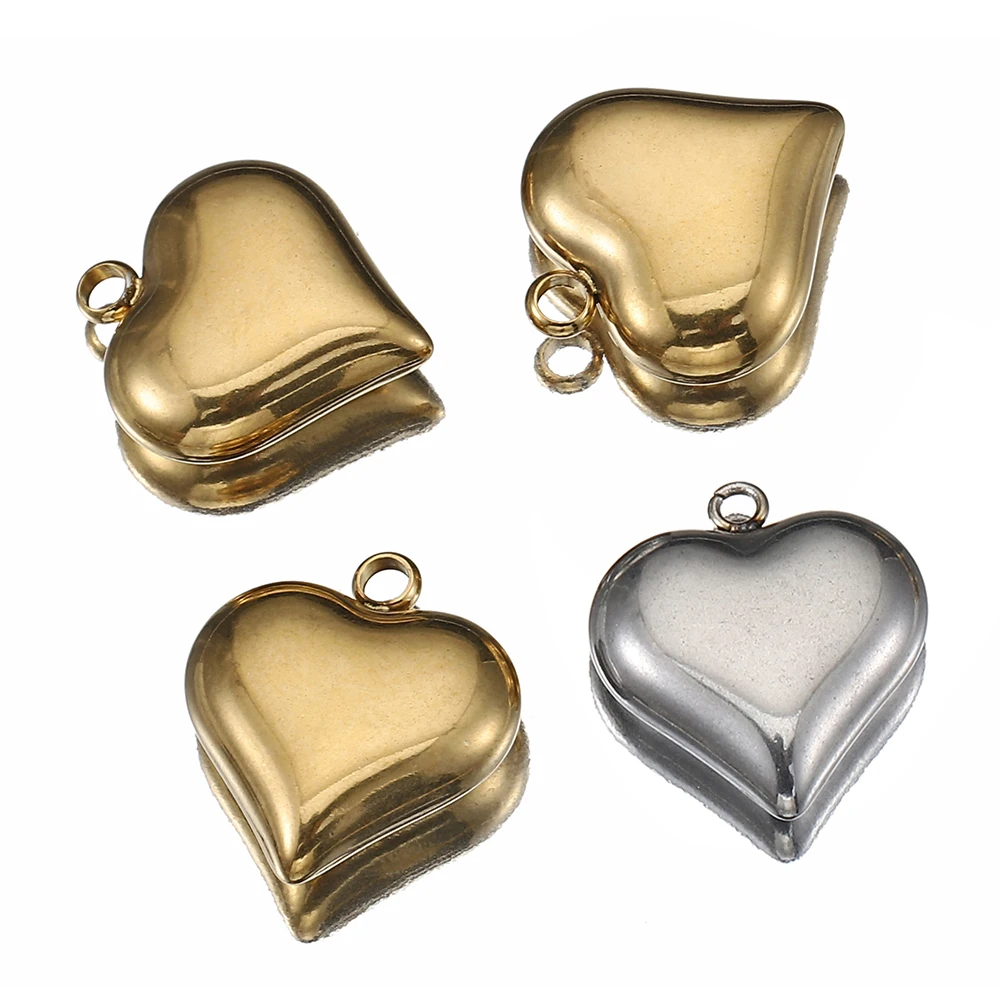 5pcs Solid Inner Stainless Steel Love Heart Pendants Charm Gold Color 16x18mm Charms for Necklace Bracelet Chains DIY Ornaments