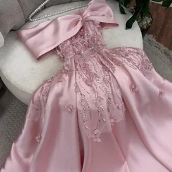 CustomizedElegant Luxury Evening Dress 2024 Off the Shoulder Short Sleeves Floor Length Sweep Train Solid Color Beading Crystal