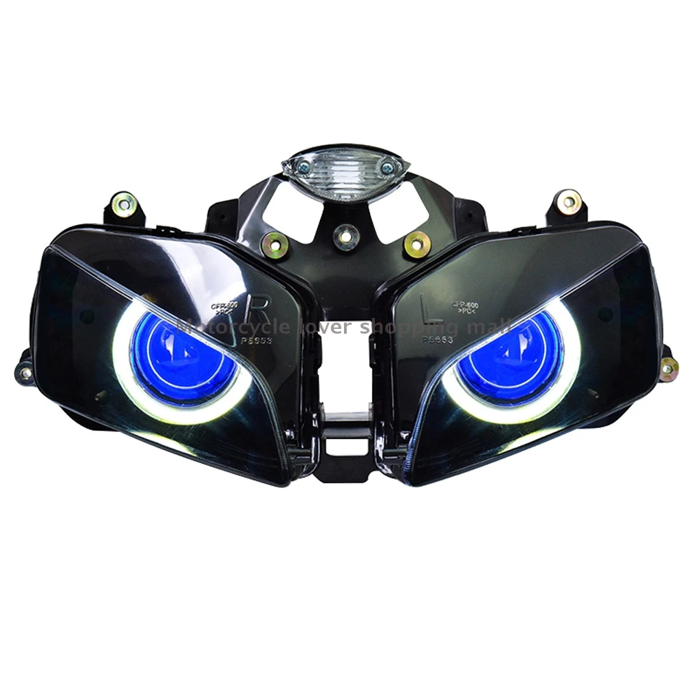 Motorcycle Custom Angel Eye LED Headlight HID Projector Headlamp Assembly faros led moto Head Light For Honda CBR600RR 2003-2006