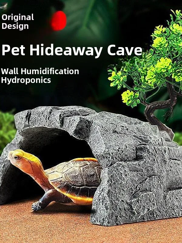 سلحفاة S كهف الراتنج مخبأ منزل Suthing منصة F elter الزواحف الحيوانات الأليفة اكسسوارات مواد الدلاء الزخرفية #2