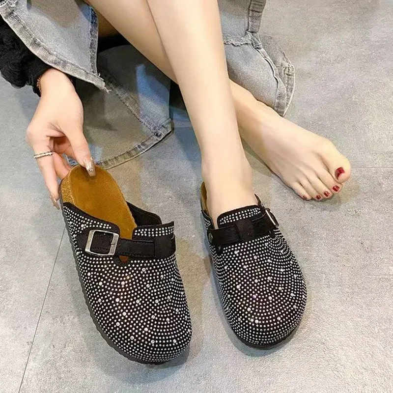 

35-45 large-sized rhinestone slippers for women, summer fashion, retro, comfortable and casual shopping sandals