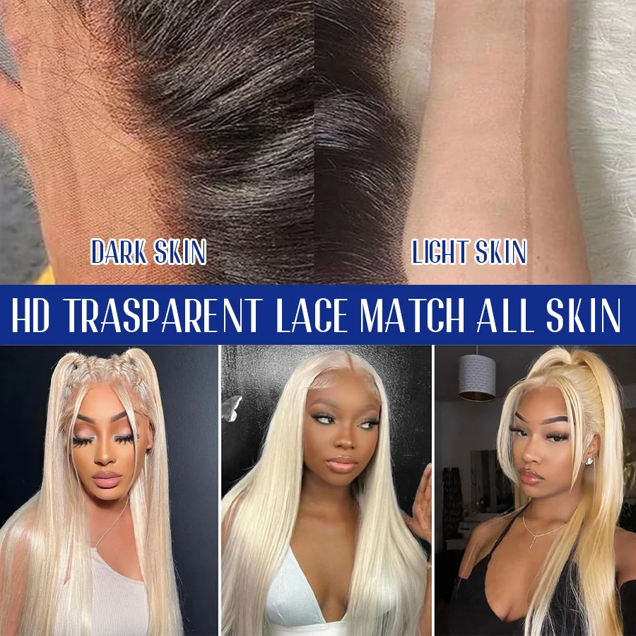 Halloween Long Anime Cosplay Wig 613 Blonde 200% Density 40 Inches 13x6 13x4 HD Transparent Lace Frontal Wig #613 Bone Straight Human Hair Wigs Blonde For Women Pre Plucked Brazilian Hair image 4
