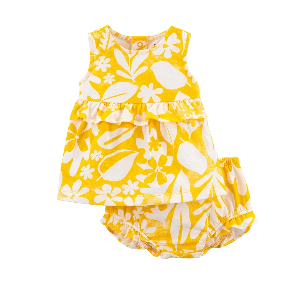 Sommer-Outfit für Babys (2-teilig), Baumwolle, Blumenmuster, ärmelloses/kurzärmeliges Oberteil, Bloomers-Shorts-Set, Freizeitkleidung für Kleinkinder, 9 Monate - 3 Jahre – Detail 2