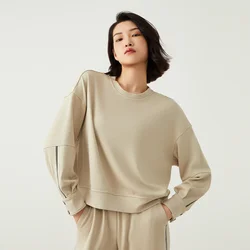 K2508W High quality Short Loose Tops Autumn and winter new luxury women's acetate wool crew neck long sleeved sweatshirt