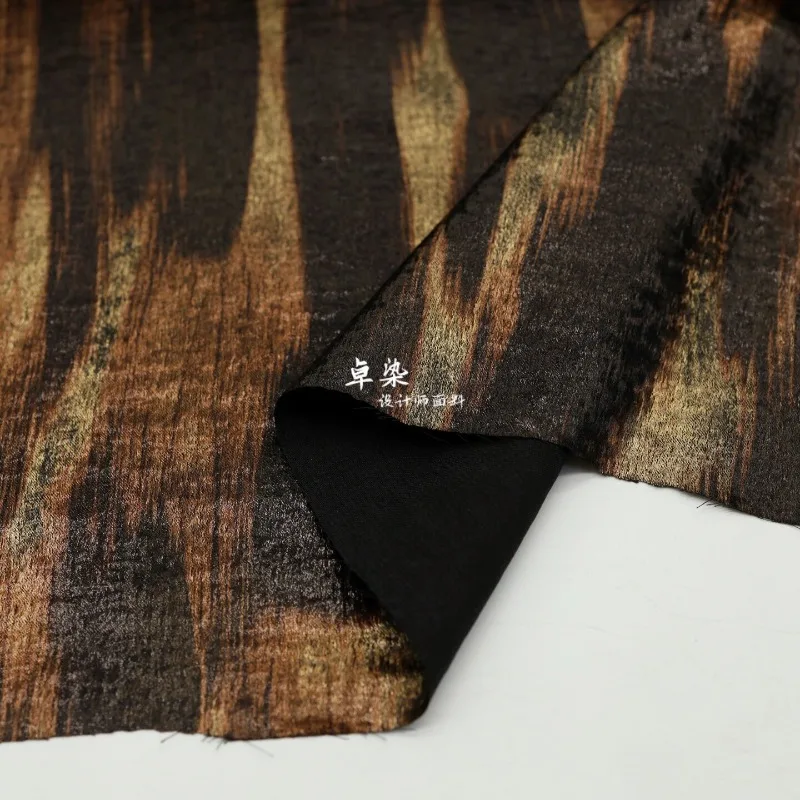 Black Brown Gradient Water Ripple Lustrous Satin Fabric Metal Light Luxury Drapey Wrinkle Resistant for Gown Designer DIY Sewing