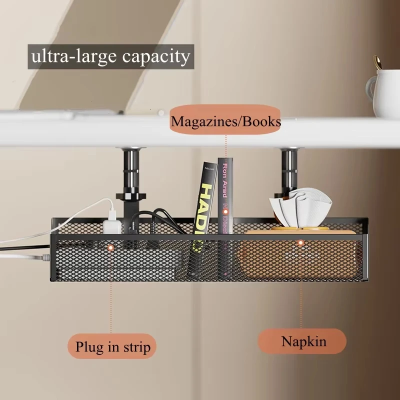 No-Drill Extendable Under Desk Cable Management Tray - Metal Clamp Design, Retractable Power Strip Holder, Cord Organizer