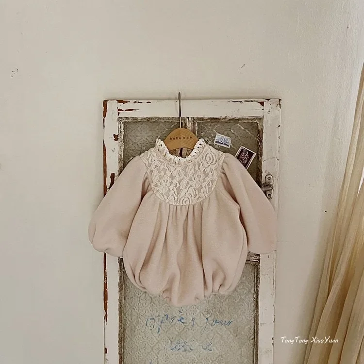 Pelele de princesa con cuello de encaje para bebé, ropa de bebé de estilo coreano, Color sólido, informal, Simple, a la moda, 2023