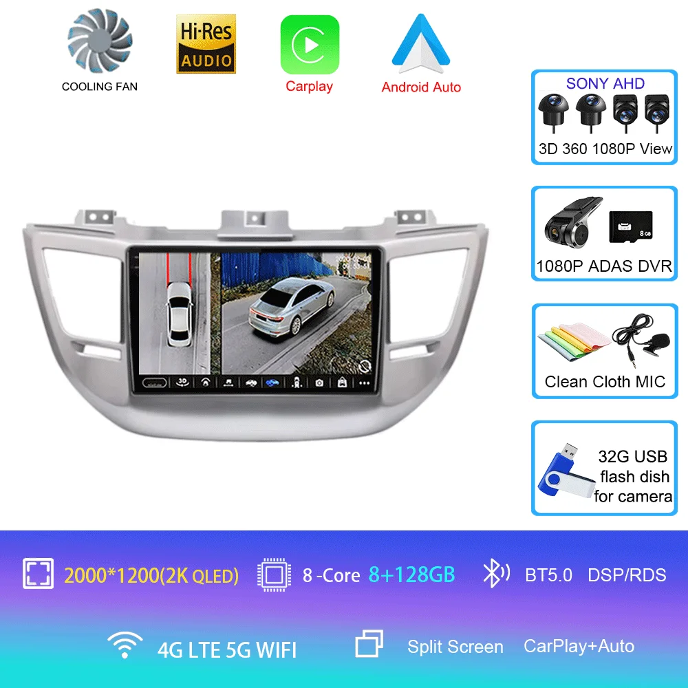 Android 16 autoradio Carplay voor Hyundai Tucson IX35 3 2015 2016 2017 2018 2Din multimediaspeler navigatie GPS head unit