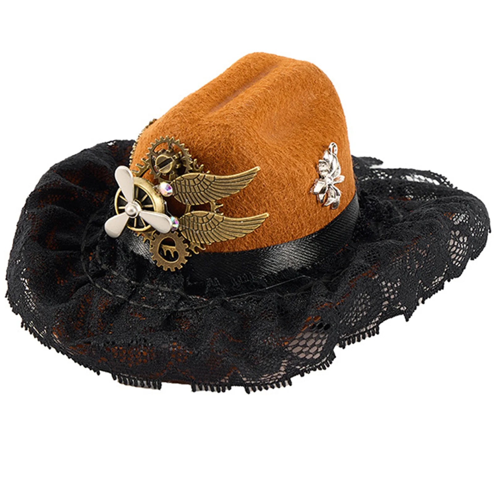 

1Pc Tricorn Pirate Hat Buccaneers Cap or Headwear Clip with Lace Trim Costume Accessory For Festival Party Role Play Props