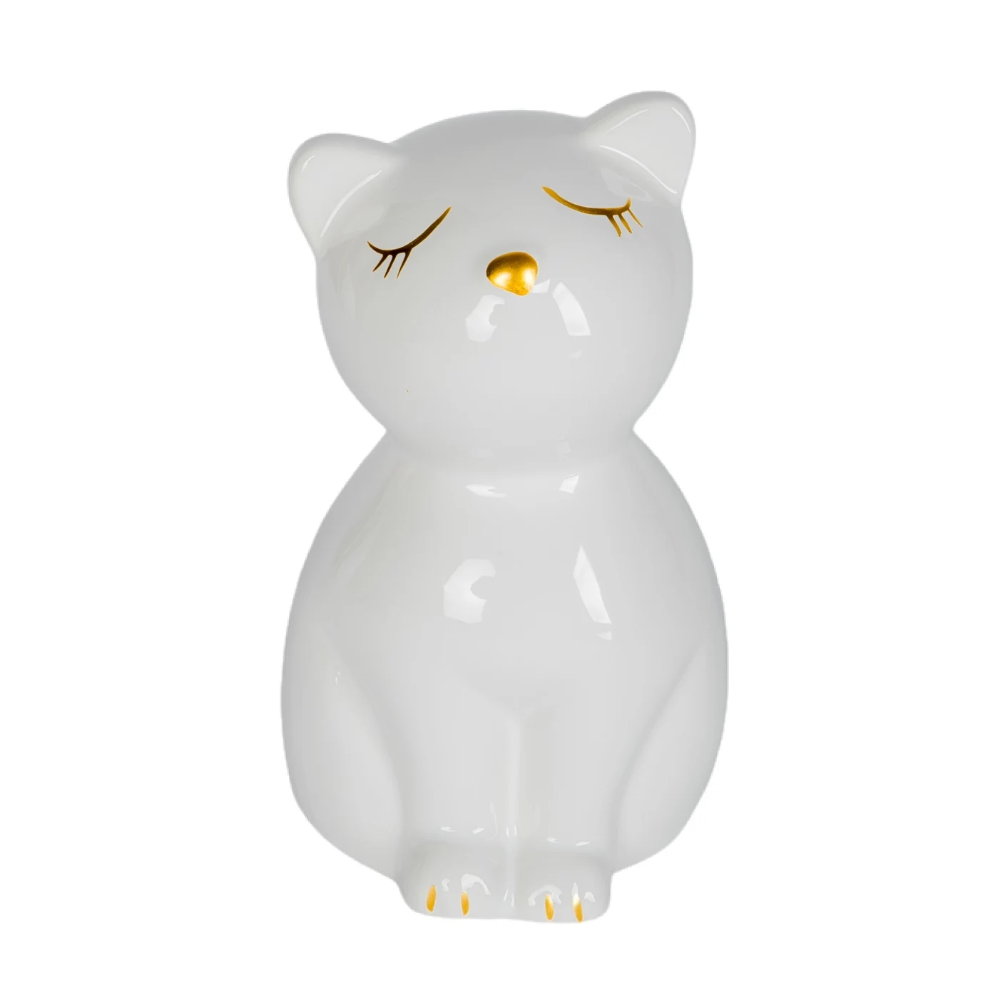 white ceramic cat urn with screw lips