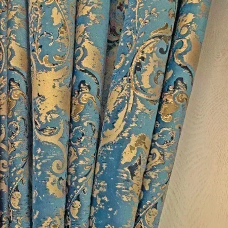 European-style Minimalist Luxury Blue Carved Printed Velvet Blackout Curtains Curtains For Living Dining Room Bedroom