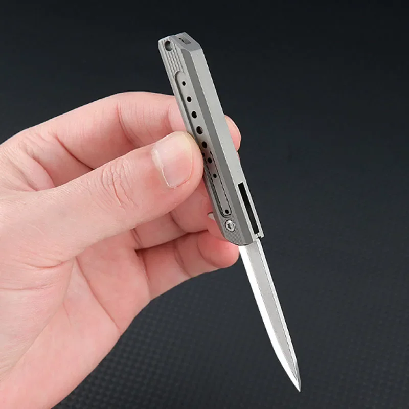 Portable Titanium Alloy Folding Fruit Knife D2 Blade Outdoor Camping Tactical Knife Unboxing High Hardness Knife with Gift Box