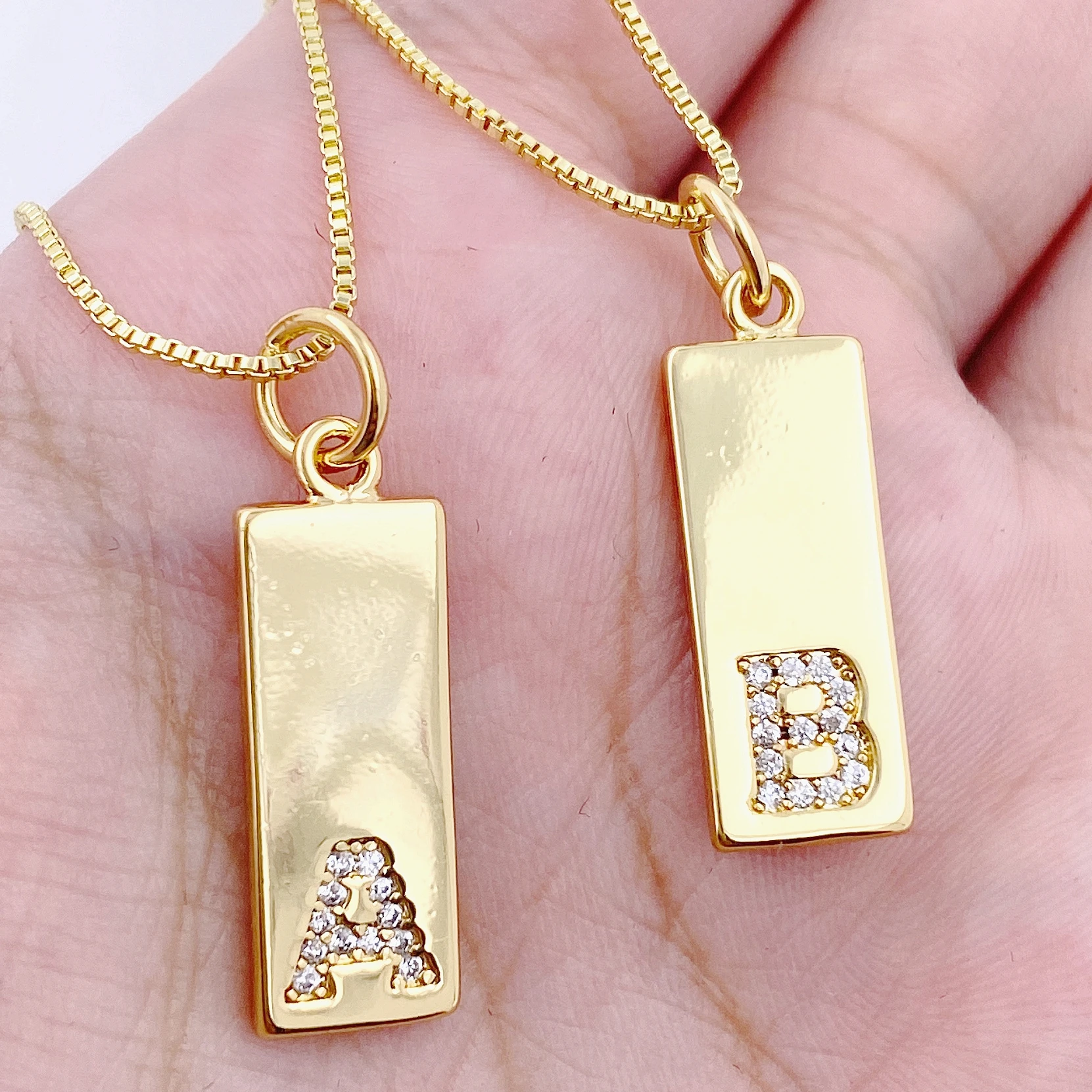 Gold Plated Matel Dog Tags Engraving Alphabet Initial Letter Pendant Necklace Fashion DIY Name Jewelry