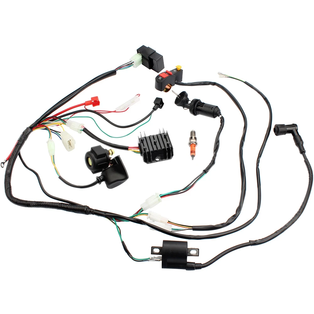 Complete Electrics Wiring Harness CDI Ignition Coil Solenoid Relay Kits for 4-Stroke ATV QUAD Dirt Bike 150Cc 200Cc