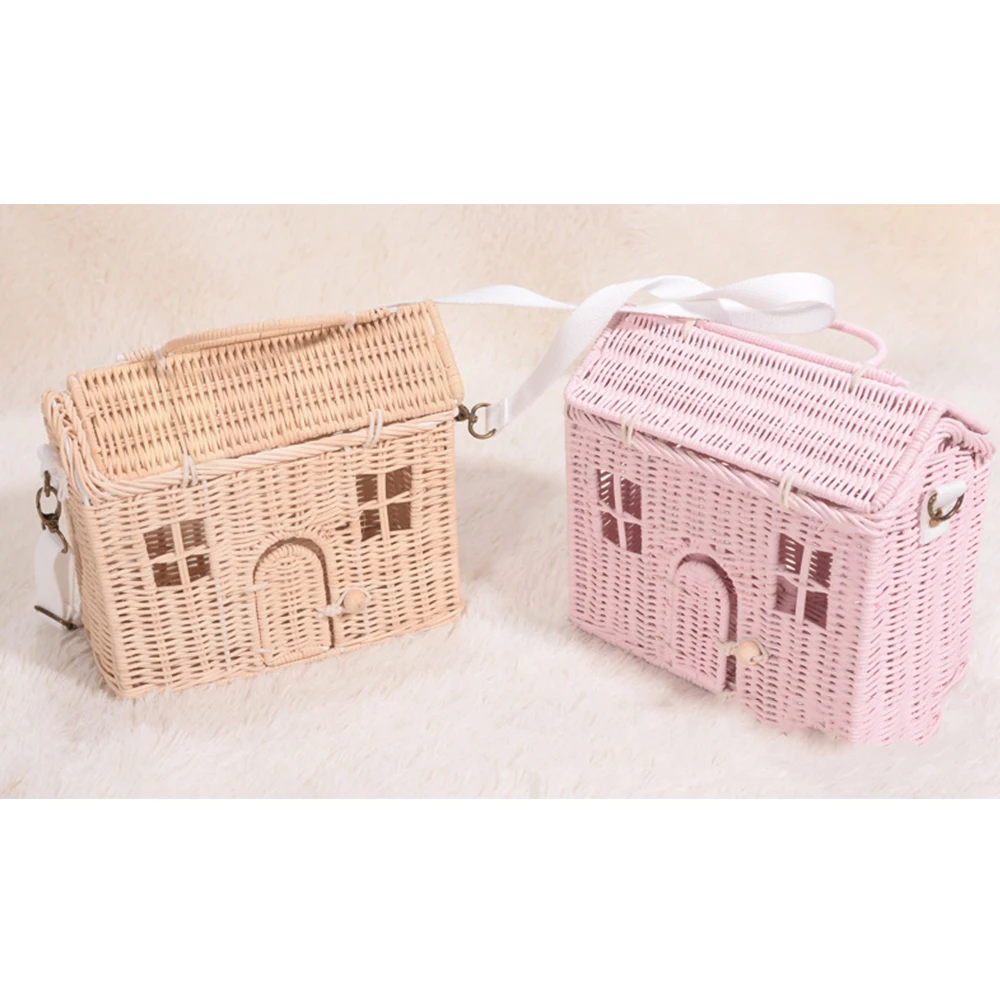 Handmade Woven House Rattan Bag Cute Wicker Straw Bags for Women 2025 Handbags and Purses Bohemian Beach Shoulder Bag Clutch New