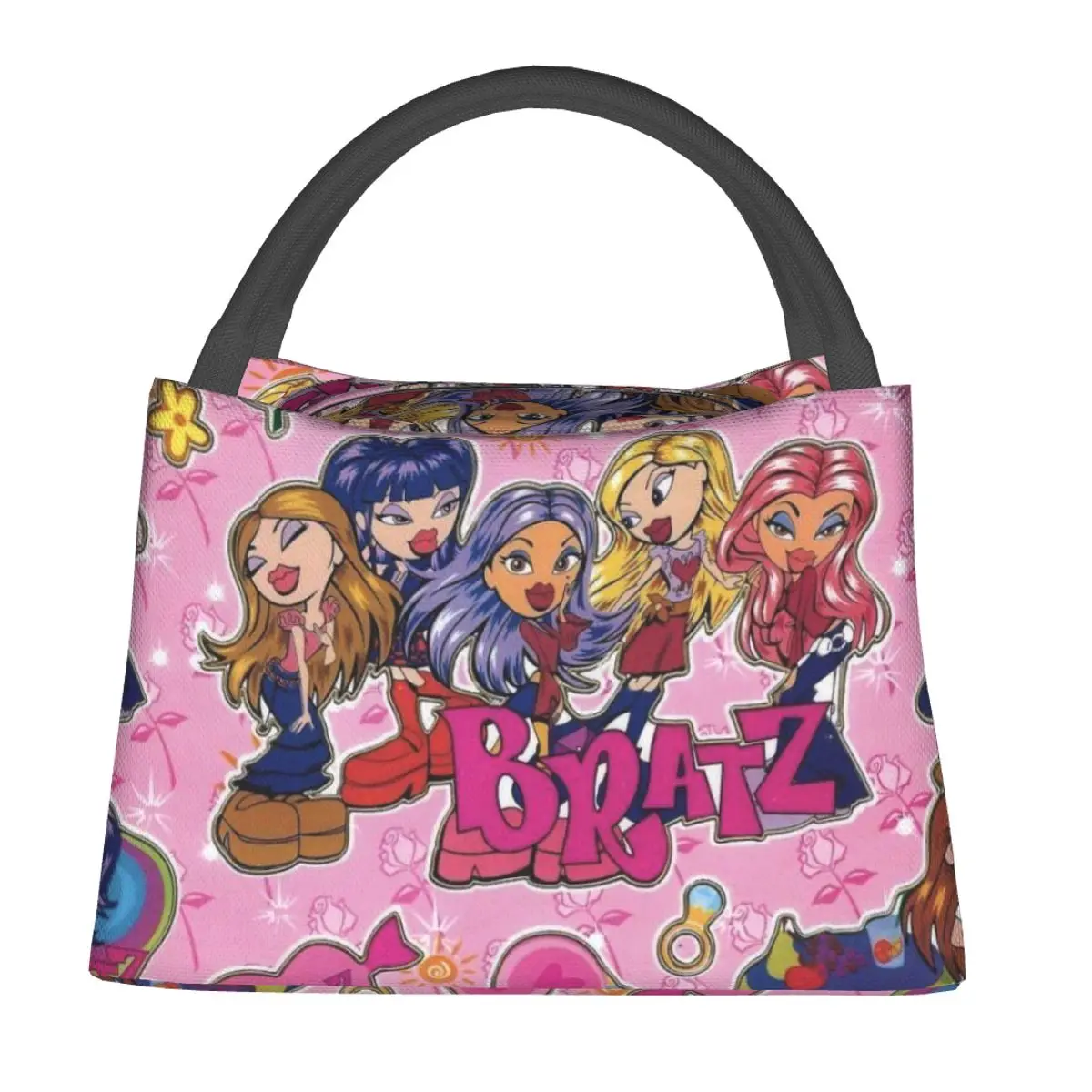 Portable Kawaii B-Bratz Letter Lunch Bag Food Thermal Box Durable Cooler Lunchbox with Shoulder Strap Picnic Bag Office