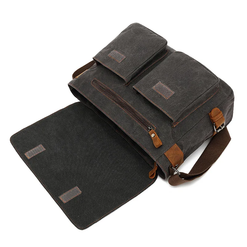 Scione-bandolera de lona Vintage para hombre, bolso de hombro de cuero lateral, maletín para marido, bolso de viaje para ordenador portátil y