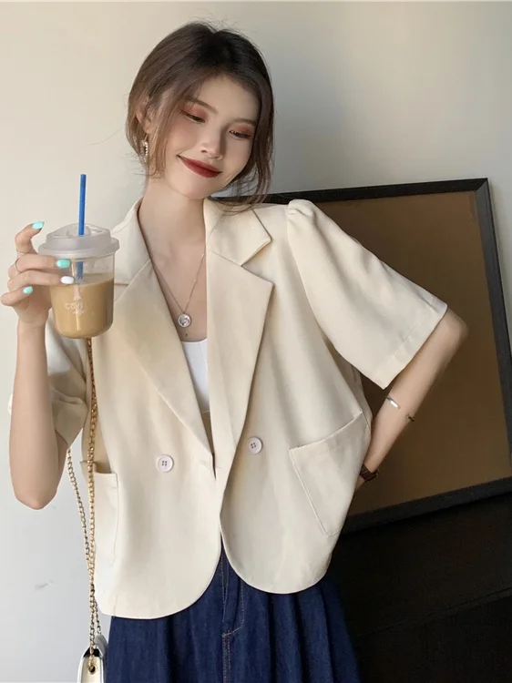 

Women's Slim Fit ort Sve Suit irt Jaet Thin Drapey Loose ort Length Button up Casual Office Wear Breathable Nylon