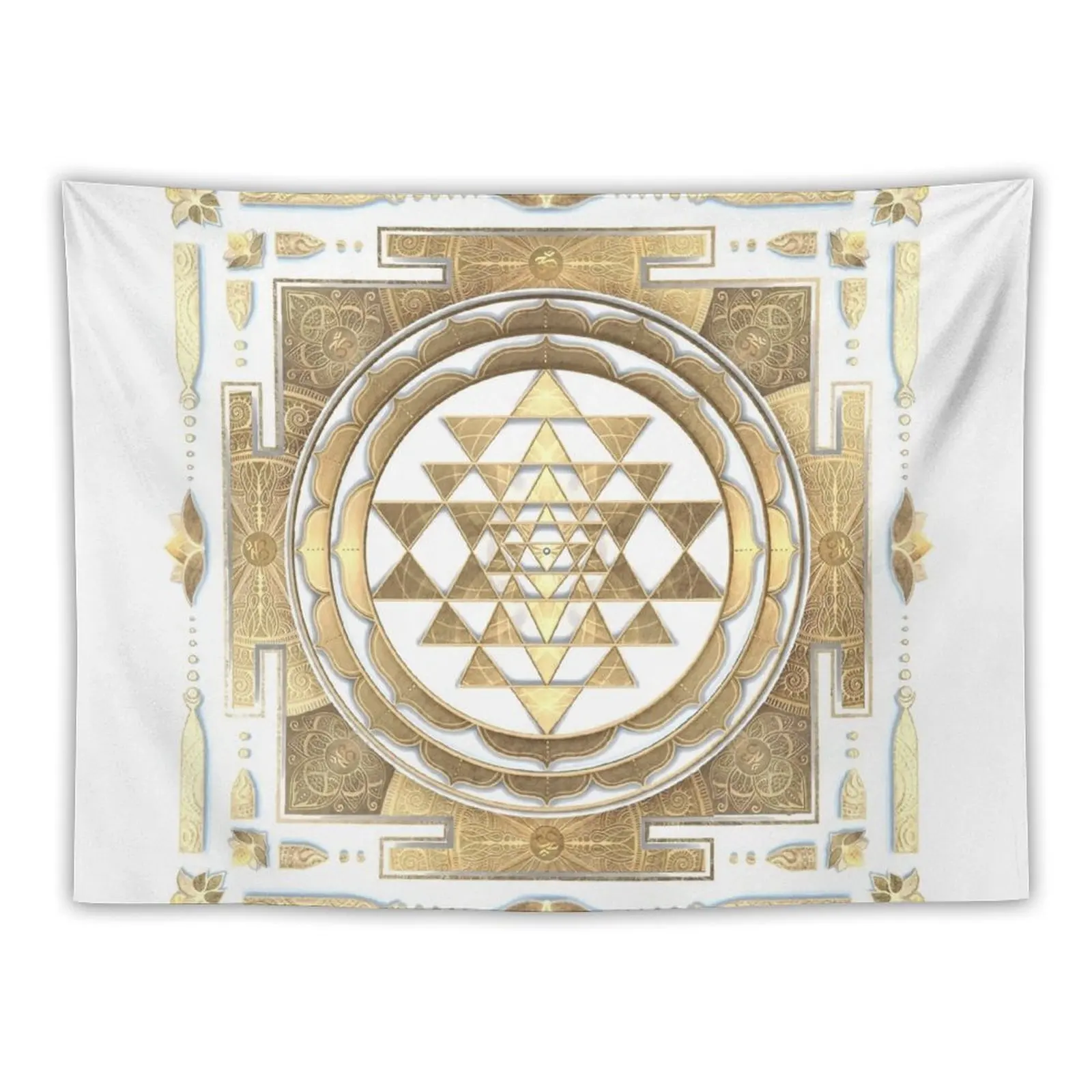 

GOLDEN SRI YANTRA (white background) Tapestry Outdoor Decoration Wall Deco Things To The Room Bedroom Decor Tapestry