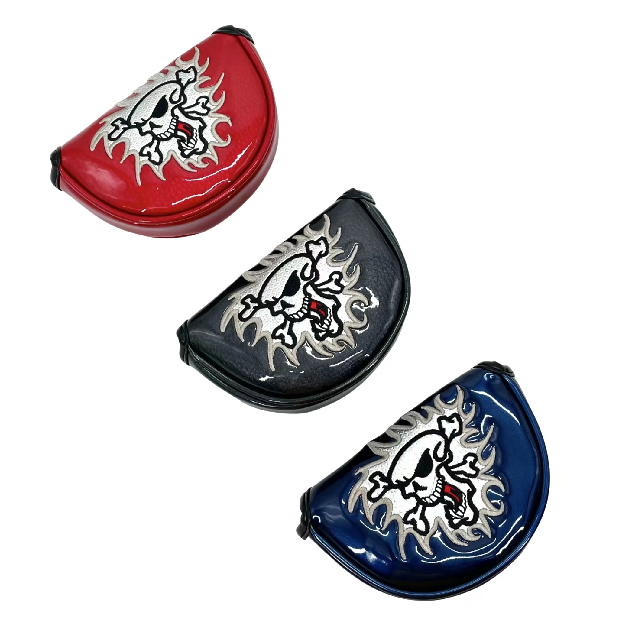 skull Pattern Golf Putter Cover PU Leather Golf Mid Mallet Putter Club Head Cover with Magnetic Closure