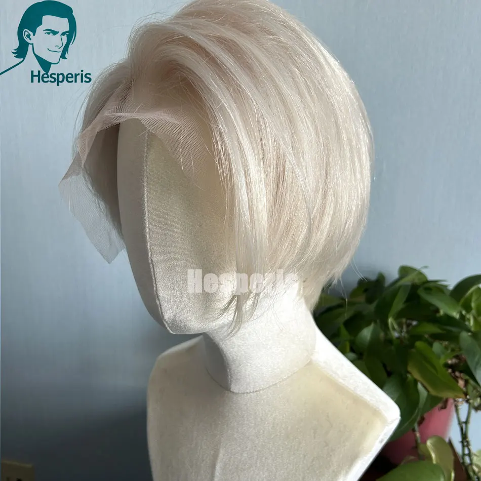 Hesperis 13x4 شعر الإنسان شعر مستعار أشقر فضي مع جزء جانبي تأثيري قصير البلاتين شقراء الدانتيل الجبهة شفافة غلويليس الباروكات