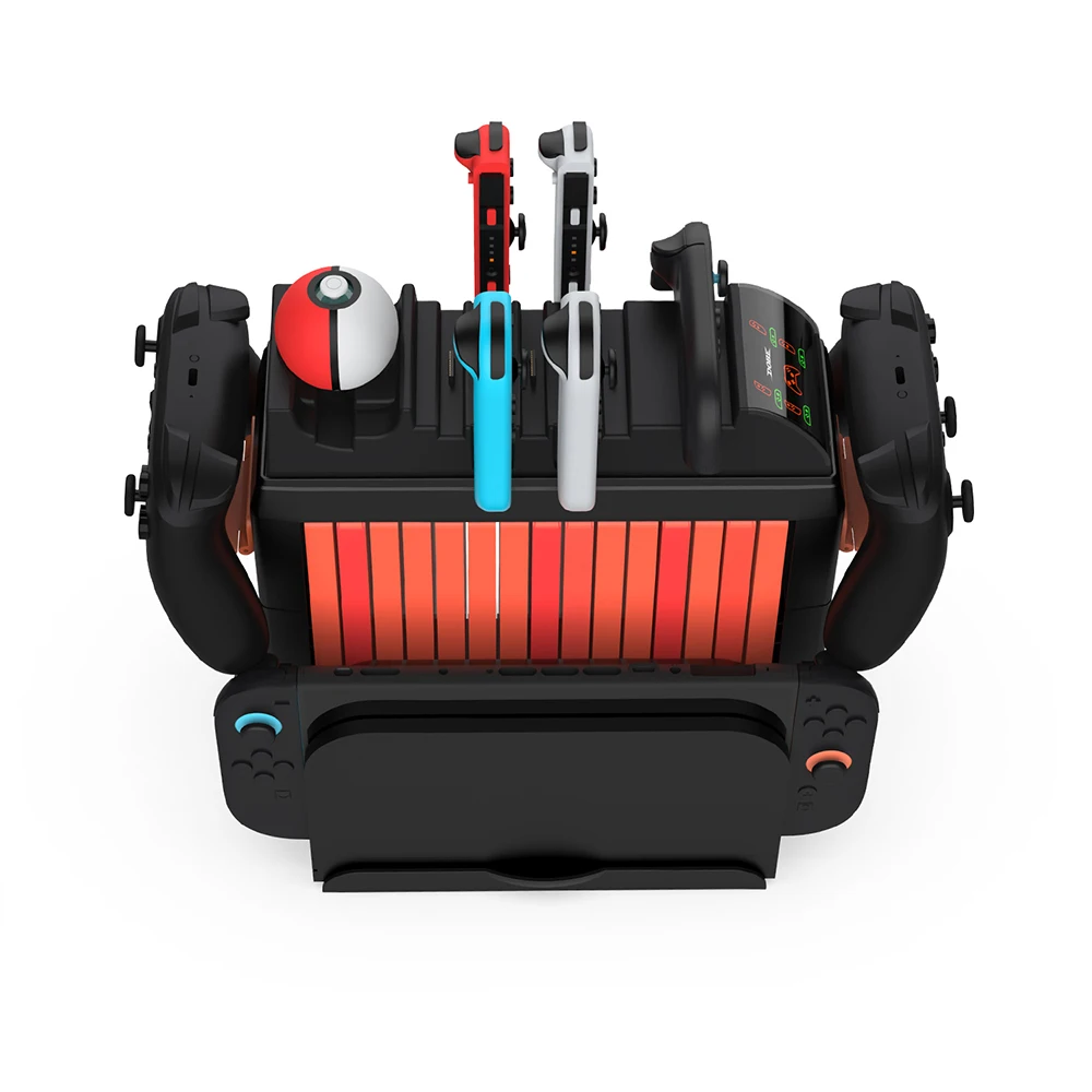 Multi-Functional Charging Storage Stand 51119 for SWITCH/SWITCH2/Poké Ball with LED Light Display,Store Multiple Game Car&Discs