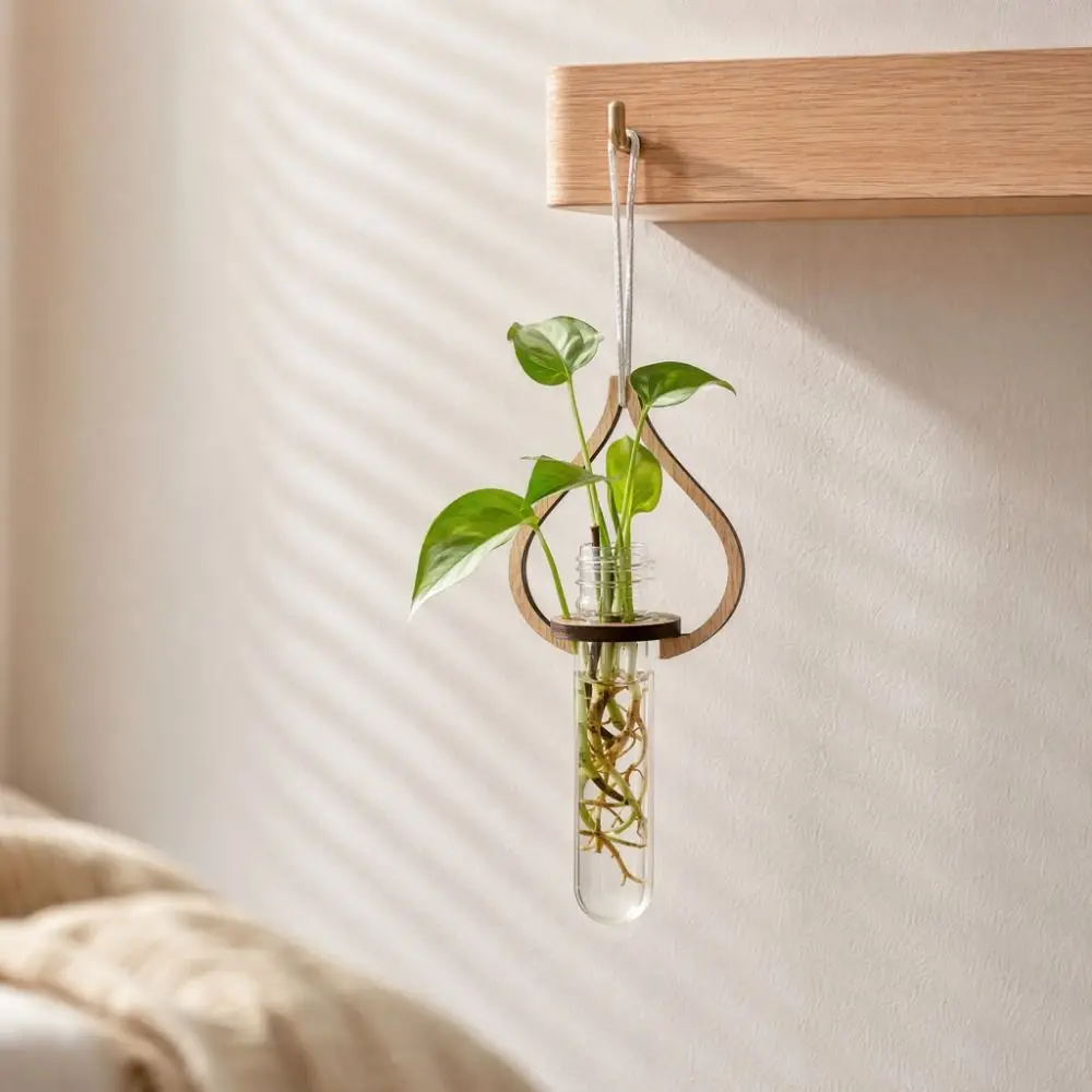 Wooden Hydroponic Planter Shelf Vase Home Ornaments Wall Decoration Geometric Retro Planter Holder Bedroom Window