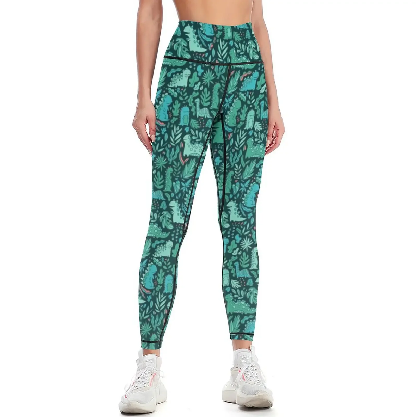 

Cute dinosaurs and tropical leaves Leggings gym sportswear woman Leginsy push up Women's pants sports for Womens Leggings