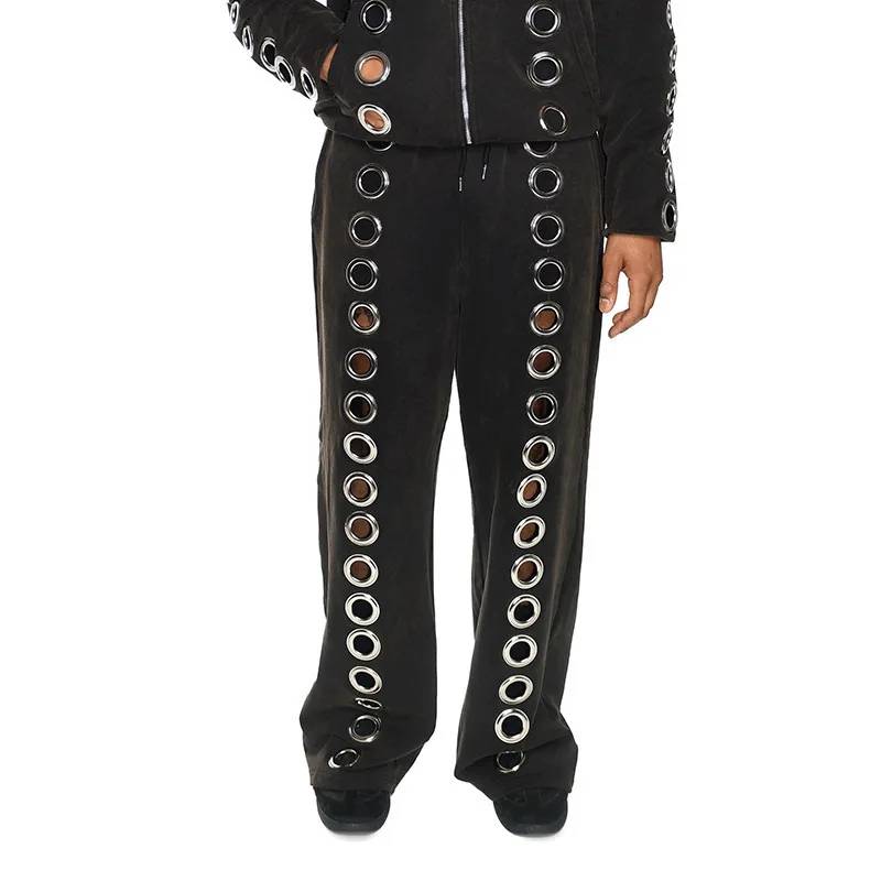 

MWJLPWQ модный мужской комплект с вырезами, матовый дизайн, повседневные спортивные штаны унисекс, свободный кардиган, топы с капюшоном на молнии, 11523