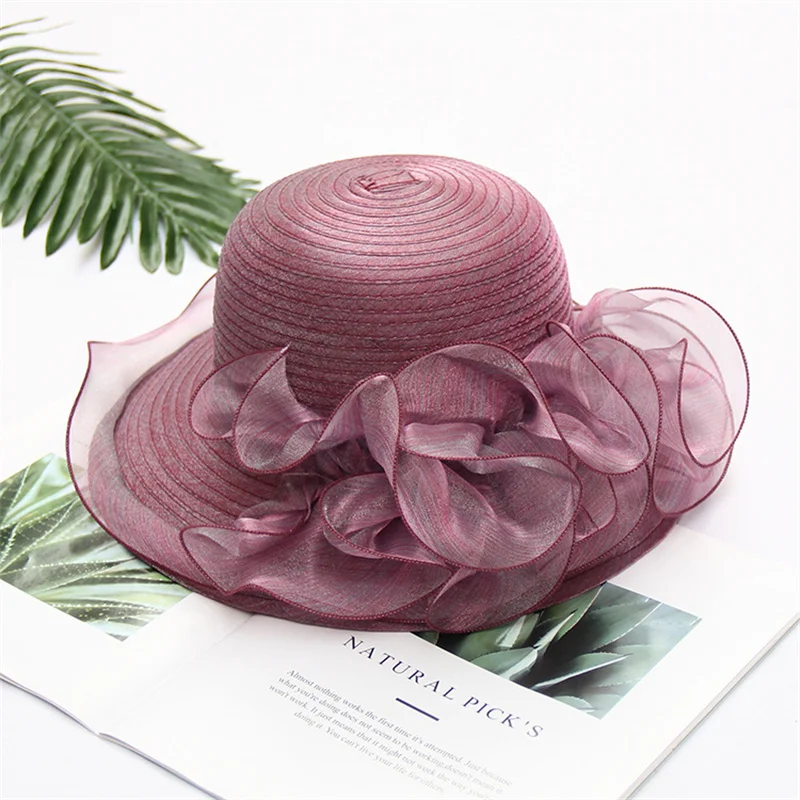 Women\'s Summer Wedding Formal Organza Wide Brim Hat Church Kentucky Derby Fascinator Bridal Tea Party Hat