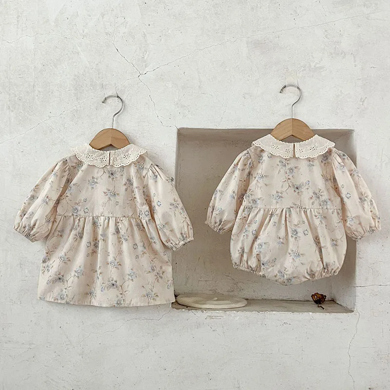 2025 New Spring 0-3Yrs Kids Princess Dress Long Sleeved Cotton Flower Print Infant Baby Girls Party Dress Toddler Baby Bodysuits