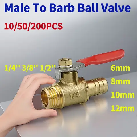 10PCS Ball Valve with 6-12mm Hose Barb and Male Thread Connectors (1/8'', 1/2'', 1/4'') for Copper Pipe Fitting Coupler Adapter