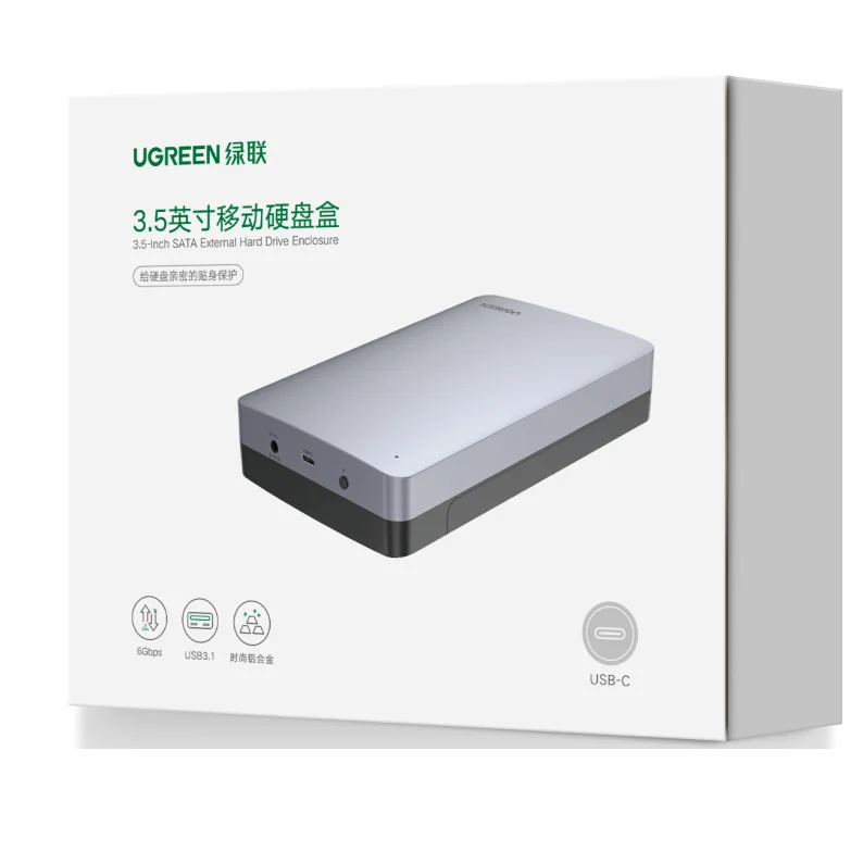 UGREEN Custodia per disco rigido esterno SATA da 3,5 pollici per HDD SSD SATA da 2,5 pollici Custodia in alluminio USB C 3.1 Gen 2 ad alta velocità da 6 Gbps
