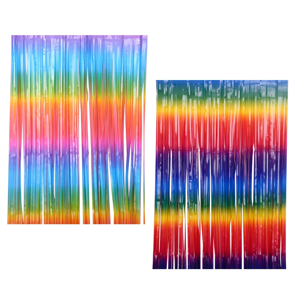 

2Pcs Colorful Strip Curtain Premium Material Birthday Party Decoration Wedding Scene Doorway Divider Home Decorative Fringe