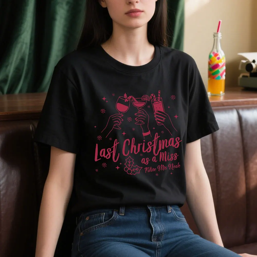 Aangepaste laatste kerst als een miss shirt nieuw verloofd cadeau voor vrouwen tshirt gepersonaliseerde bruid als tee toekomstige Wifey T-shirt