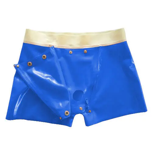 

Fashion Latex Shorts Rubber Fetish Nevy Blue Swimwear Boxer Open Cortch Pants0.4mm S-XXL