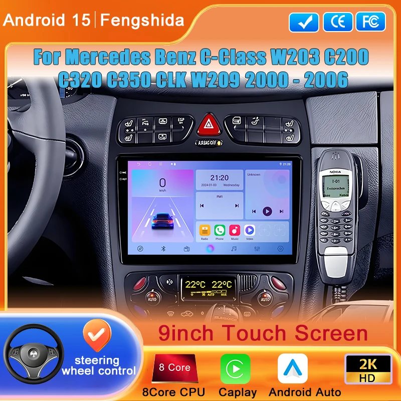 Car Radio For Mercedes Benz C-Class W203 C200 C320 C350 CLK W209 2000 - 2006 Android Auto Multimedia Video Player Navigation DSP