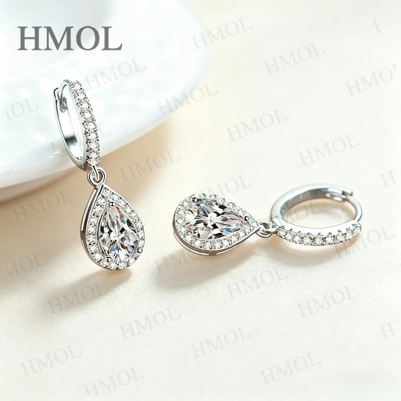 Pendientes de Moissanita con Engaste de Bisel, Certificados GRA, Plata de Ley 925, Forma de Pera 5x8mm, Color D, Joyería Brillante para Mujer, Boda, Compromiso