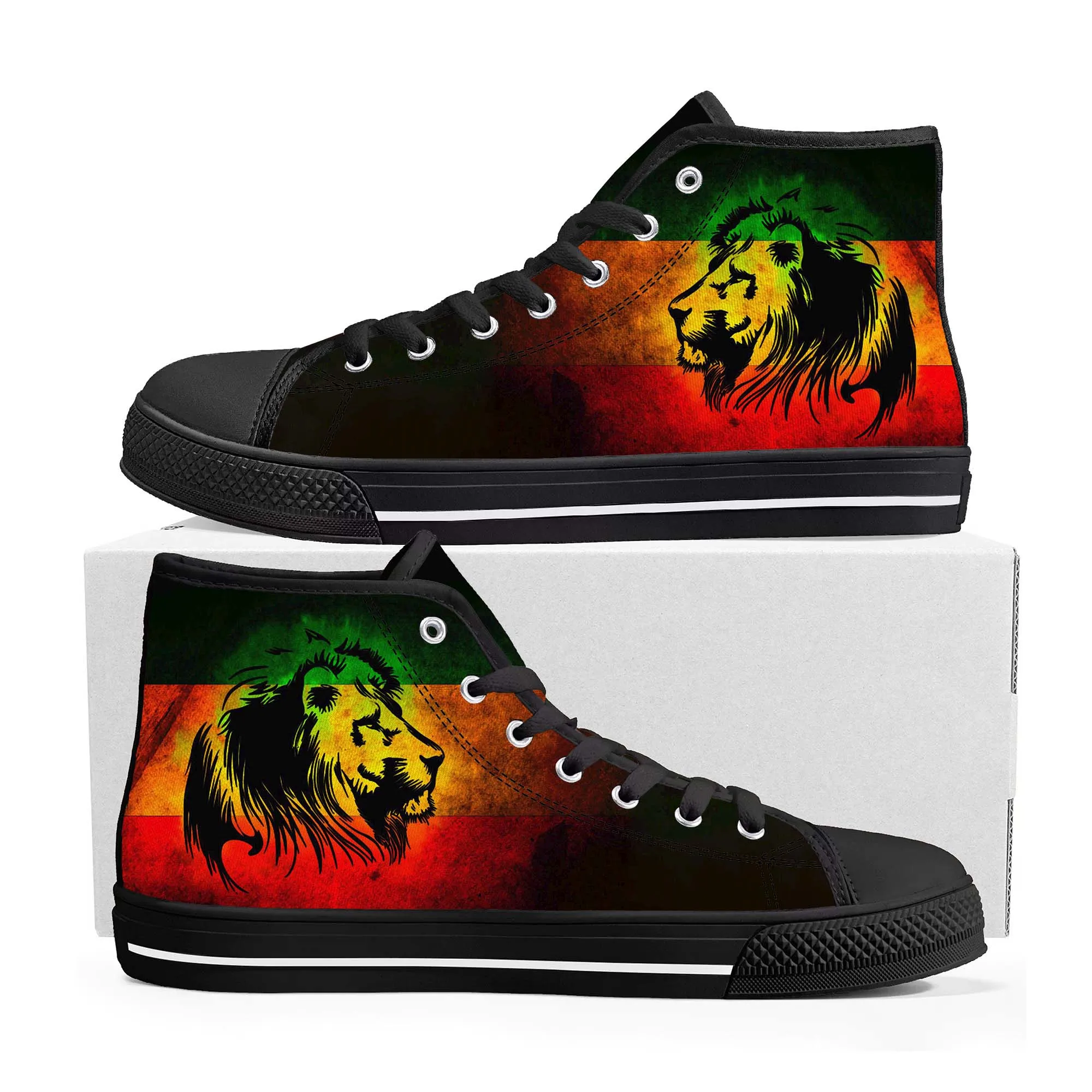 

Reggae Rastafarian Rasta Rastafari Lion Of Judah High Top Sneakers Mens Womens Teenager Canvas Sneaker Casual Shoes Custom Shoe