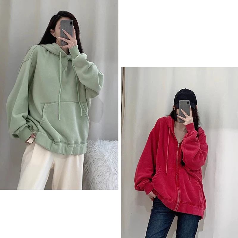 

NIGO LP Women's Spring And Autumn Loose Solid Color Cotton Sweatshirt Hooded Zipper Long Sleeve Jacket #nigo61228